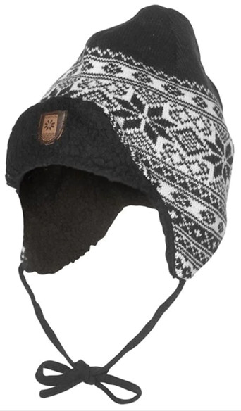 Bratens 100% Norway SNØSTJERNE Beanie extra warm with ear flap black & white