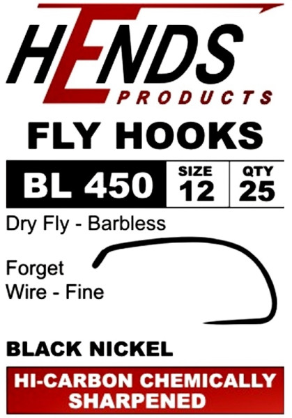 Hends BL 450 Dry Fly Hook, Barbless, Fly Hooks, Fly Tying